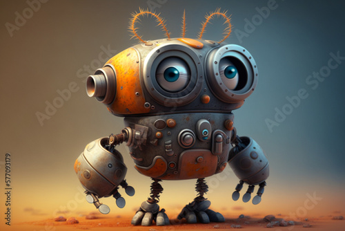 A Cute and Adorable 3D Robot with frendly welcoming look. Ai generated © twindesigner