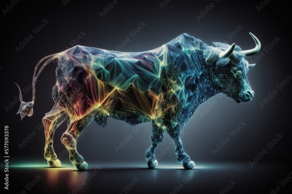Concept of a bullish stock market represented by a bull on a financial graph. Generative AI