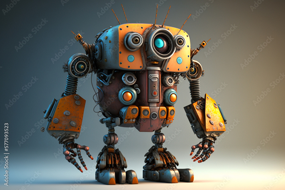 A Cute and Adorable 3D Robot with frendly welcoming look. Ai generated
