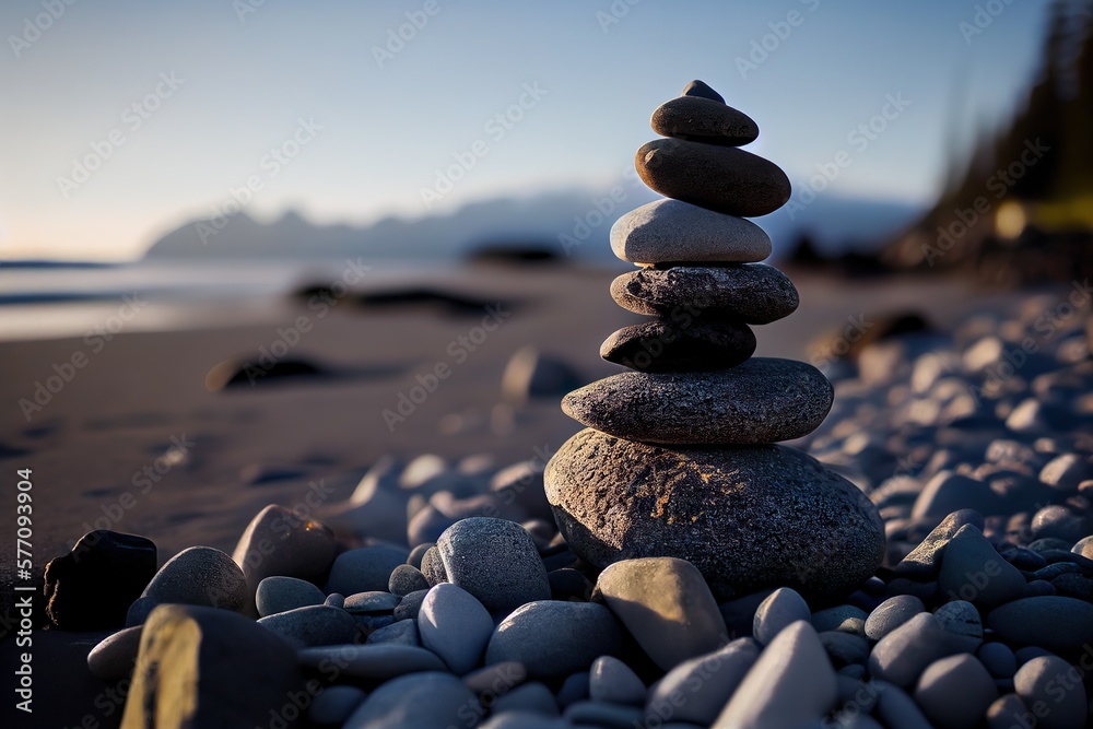 Gravity-Defying Stone Stack on Pebble Beach
Generative AI.