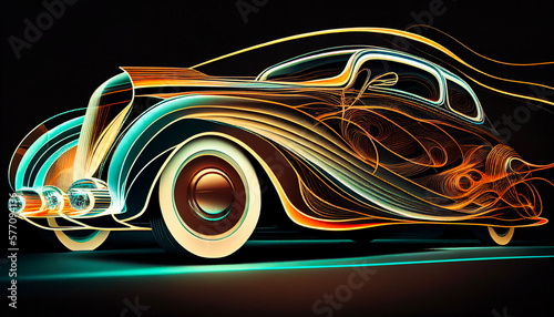 illustration automobile Dark and gold colored lighted car, Generative AI.