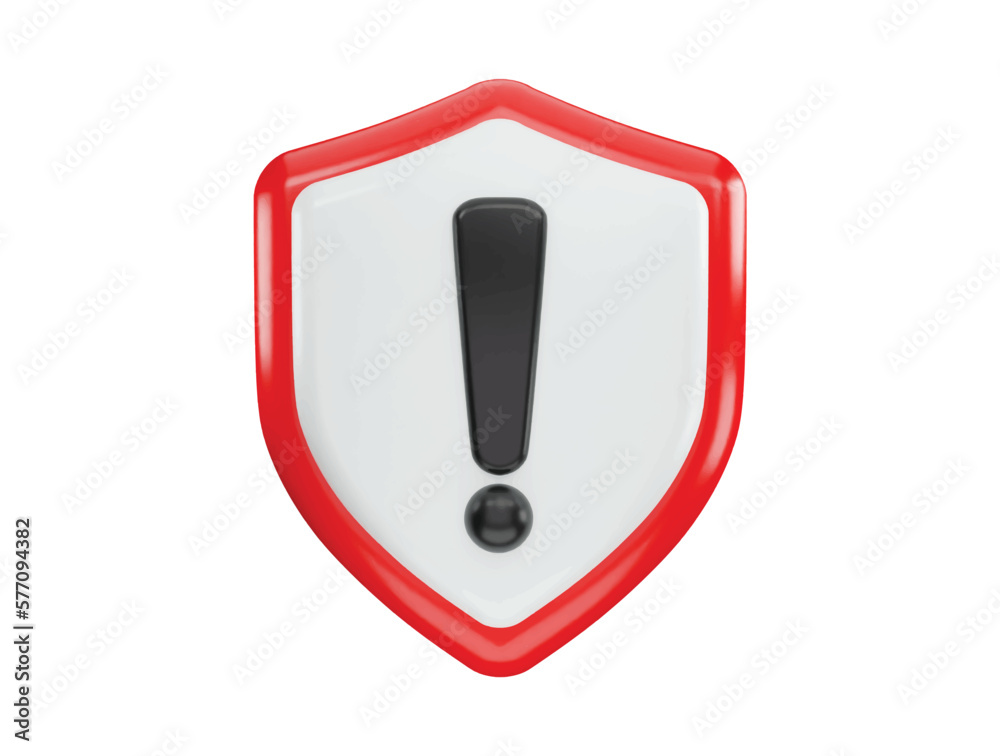 Shield with warning icon 3d rendering vector illustration Shield with warning icon 3d rendering vector illustration
