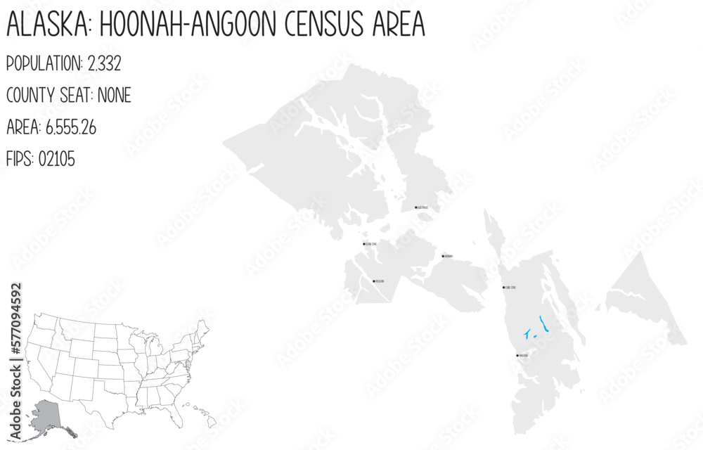 Large and detailed map of Honnah-Angoon Census Area in Alaska, USA.