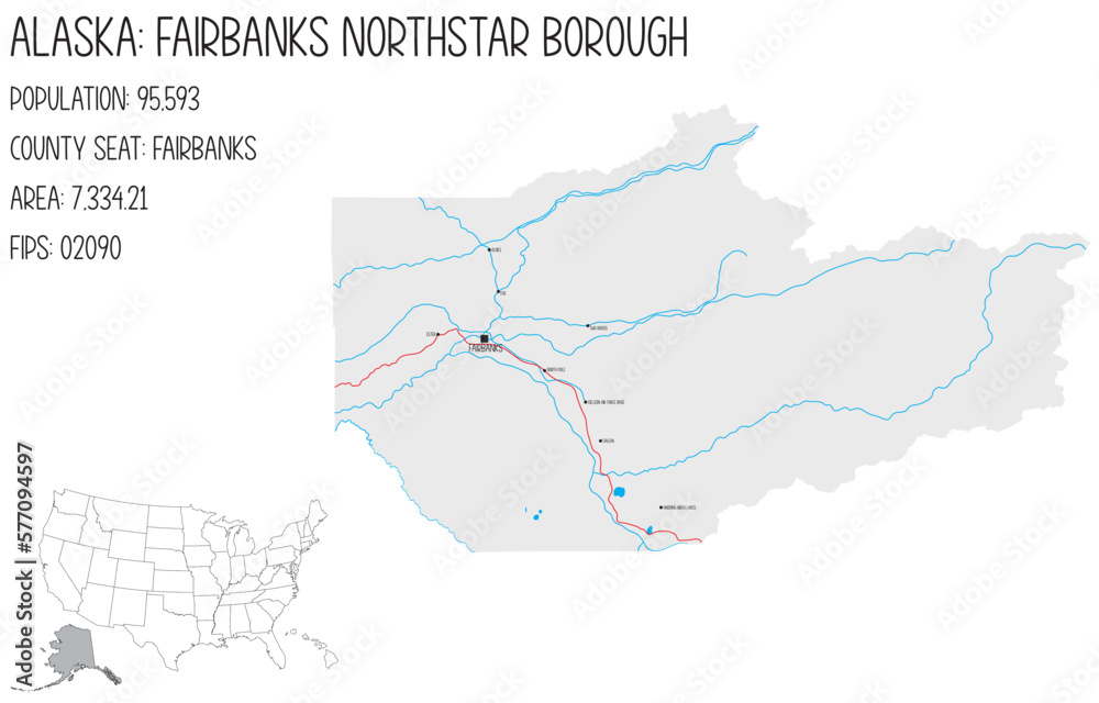 Large and detailed map of Fairbanks Northstar Borough in Alaska, USA.