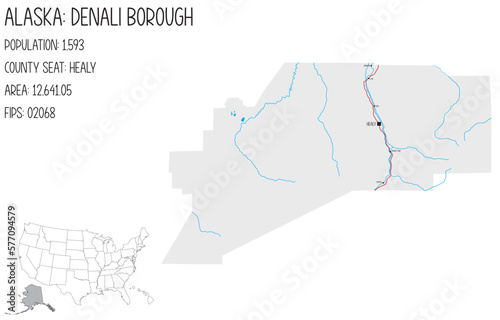 Large and detailed map of Denali Borough in Alaska, USA.