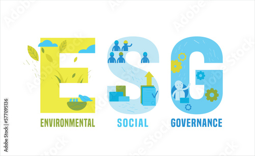 ESG concept. Editable vector illustration. Ad, print, poster