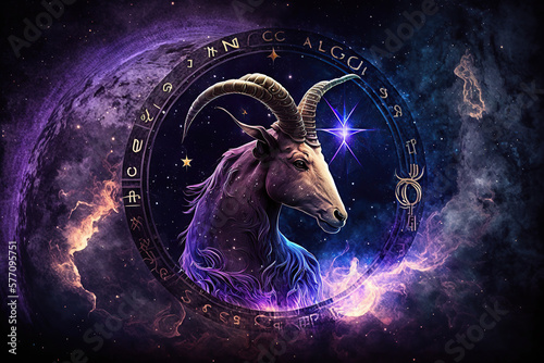 Capricorn zodiac sign against nebula background. Generative AI
