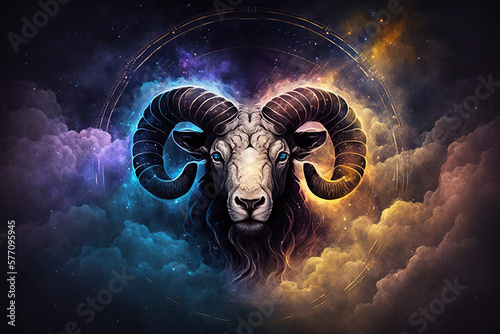 Aries zodiac sign against nebula background. Generative AI