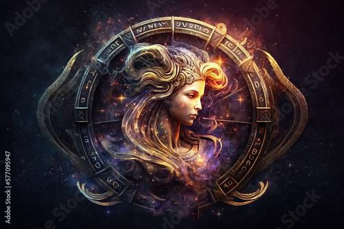 Virgo zodiac sign against nebula background. Generative AI photo