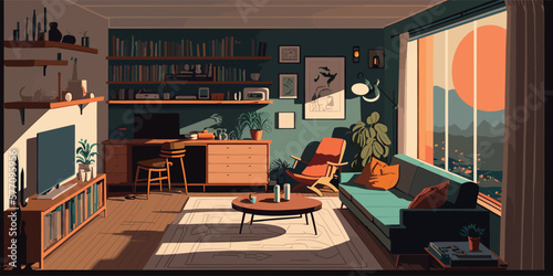 Home Lifestyle Interior Background Design Simple Flat Living House Illustration