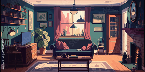 Home Lifestyle Interior Background Design Simple Flat Living House Illustration