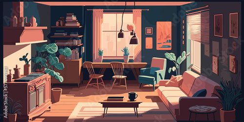 Home Lifestyle Interior Background Design Simple Flat Living House Illustration