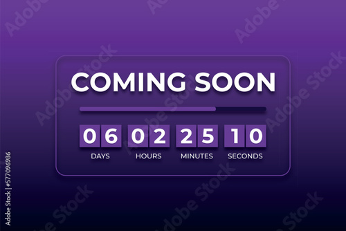 Coming soon text with countdown clock