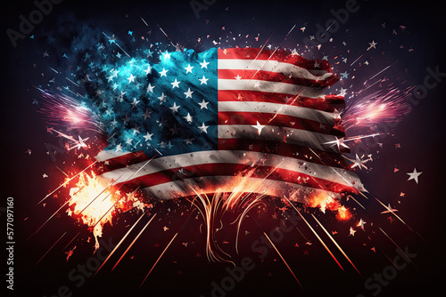 Independence Day Celebration. U.S. flag and fireworks. Generative AI