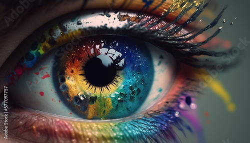 eye close-up, rainbow colors, generative ai
