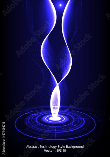 Abstract technology style background, theme of flowing sparkle energy from below tech circle