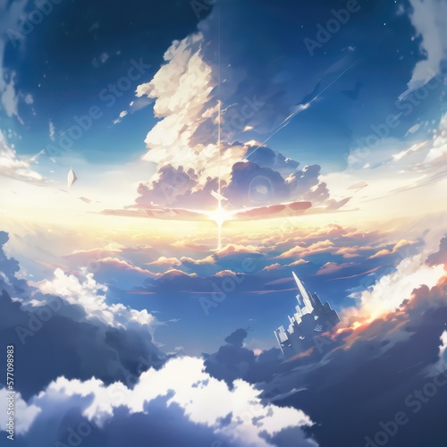 Sky view anime style background wallpaper. Anime beautiful sky. Generative AI.