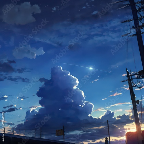 Sky view anime style background wallpaper. Anime beautiful sky. Generative AI.