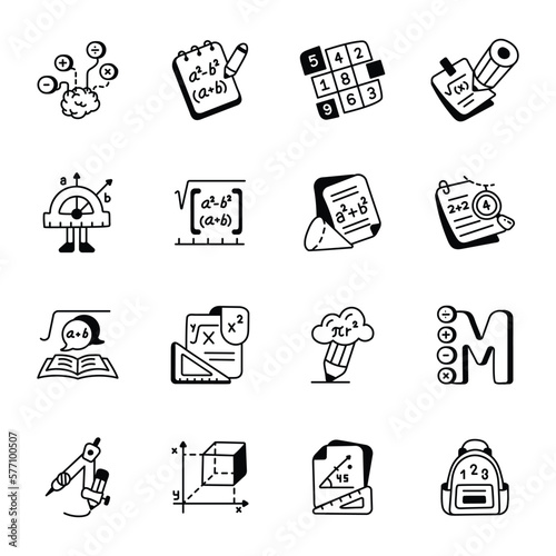 Set of Math Exercise Doodle Style Icons 

