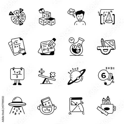 
Set of Mathematical Problem Solving Doodles 

