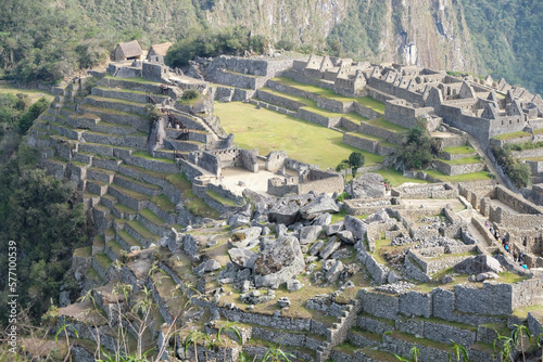 Close up details inside of the Lost Incan City of Machu Picchu Cusco, Peru. Machu Picchu is a Peruvian Historical Sanctuary.