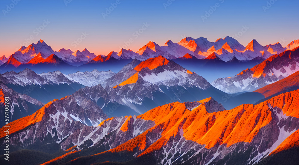 beautiful mountain sunrise sunset landscape view  new quality universal joyful stock image illustration wallpaper design, Generative AI