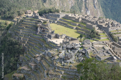 Close up details inside of the Lost Incan City of Machu Picchu Cusco, Peru. Machu Picchu is a Peruvian Historical Sanctuary.