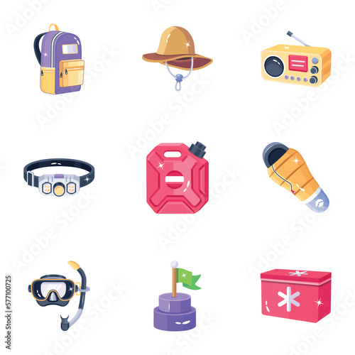 Bundle of Travel Tools 2D Icons 

