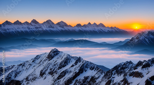 beautiful mountain sunrise sunset landscape view  new quality universal joyful stock image illustration wallpaper design  Generative AI