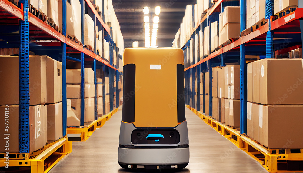 Future Technology Concept: Automated Retail Warehouse AGV Robots with ...