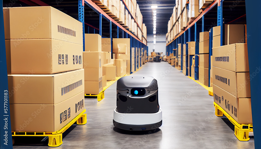 Future Technology Concept: Automated Retail Warehouse AGV Robots with ...