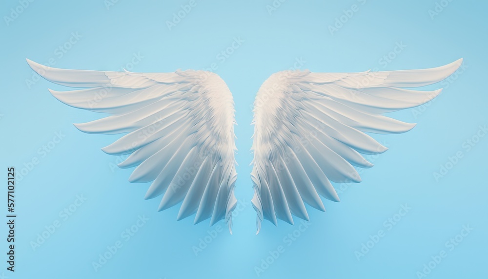 two white wings on a blue background with space for text or image to be put on a card or poster or post it to put on a wall. generative ai two white wings on a blue background with space for text or image to be put on a card or poster or post it to put on a wall. generative ai