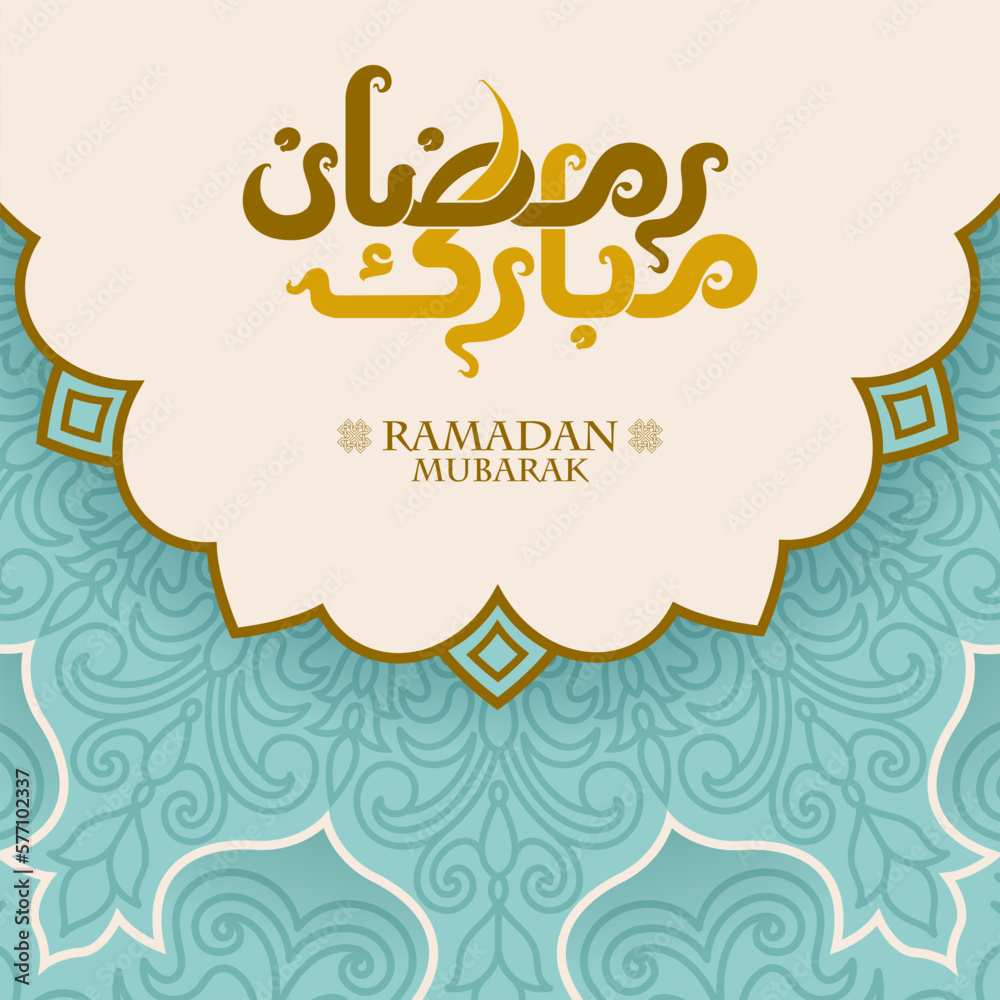 Flat Ramadan Mubarak greeting cards with modern Arabic calligraphy