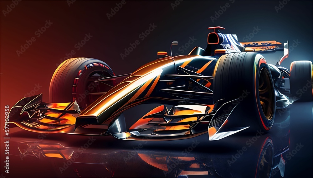 Formula Car of the Future in a Futuristic Setting, AI Generated. Stock