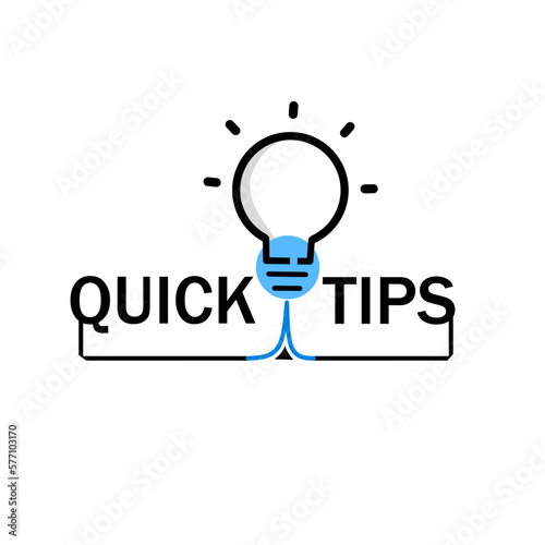 Quick tips advice with lightbulb icon. Concept of message or label like new knowledge and study practice. Top tips advice note icon. Idea bulb education tricks. Vector illustration