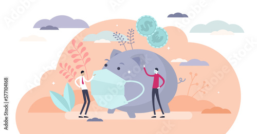 Virus recession illustration, transparent background. Covid-19 caused finance crisis tiny persons concept. Business investment and stock market crash. Global economical and health problems.