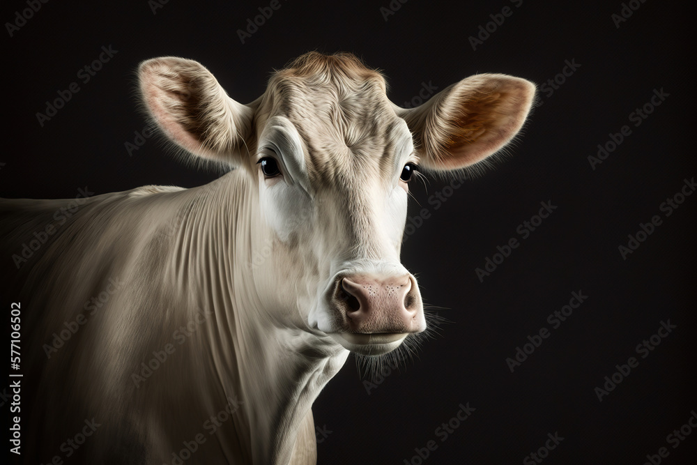 AI image of domestic cow in black studio AI image of domestic cow in black studio