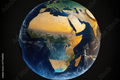 Earth as seen from space  with a globe superimposed over an outline map of Africa. Generative AI
