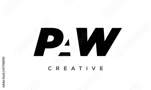 PAW letters negative space logo design. creative typography monogram vector