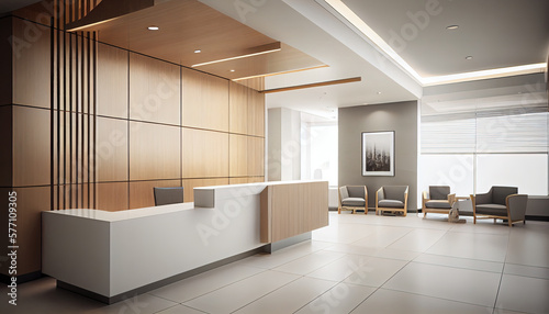 modern reception area, lobby area interior design with counter, ai generated photo