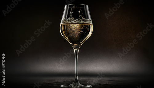 glass of champagne on black, generative ai