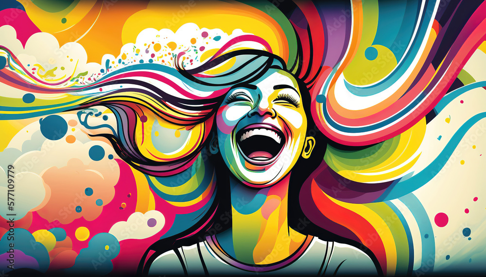 abstract illustration of happiness, smile wallpaper background, colorful joyful summer design, generative ai