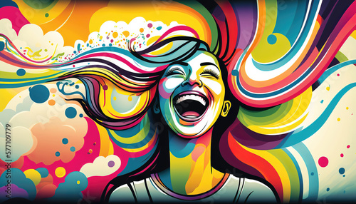 abstract illustration of happiness, smile wallpaper background, colorful joyful summer design, generative ai