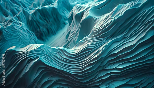 Leinwand Poster Abstract Blue Mountains Landscape Made of Wrinkled Paper Texture, Generative AI