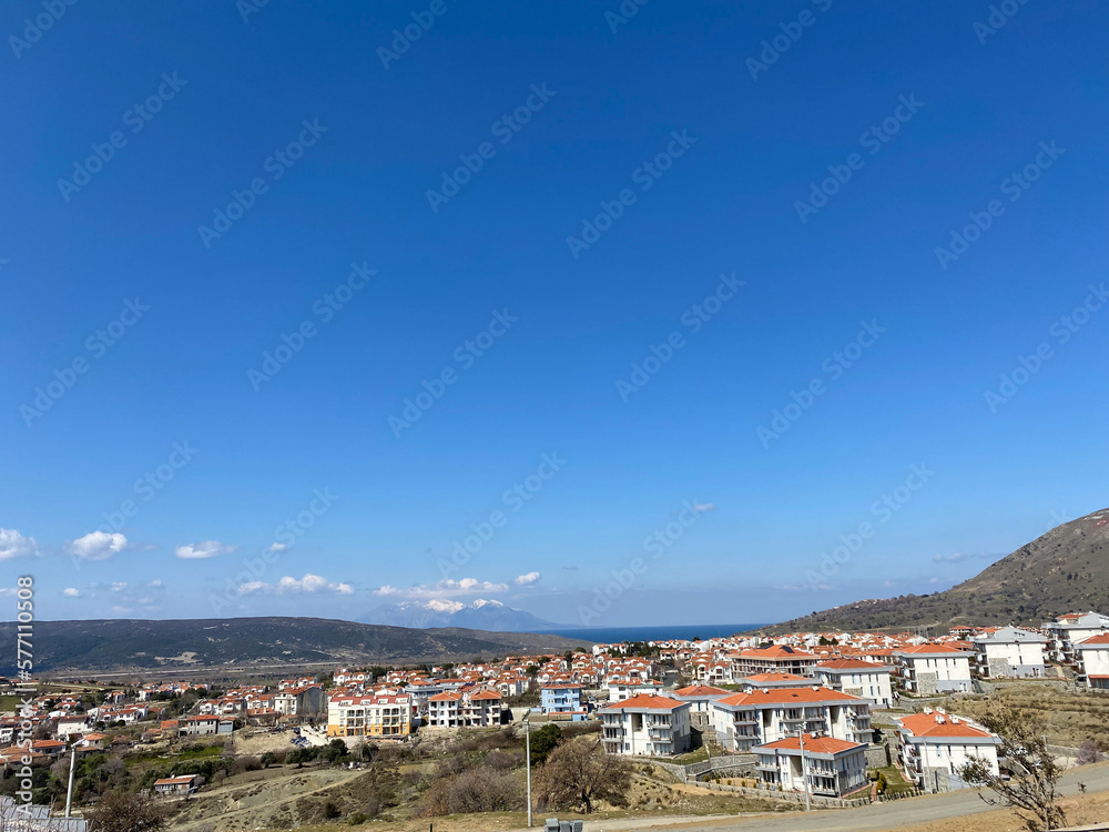 Gokceada-Imbros Island Turkey city center view. Aegean sea town in canakkale Turkey