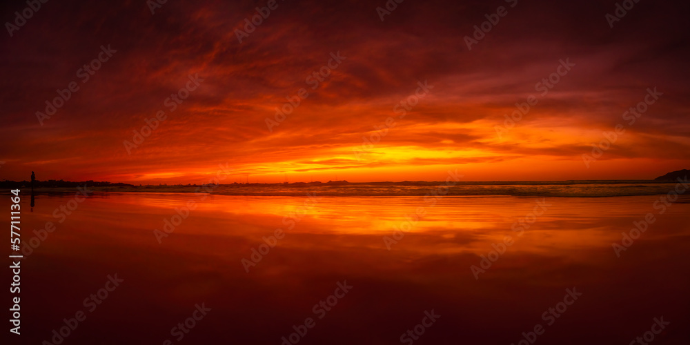 Dramatic beach sunset panorama