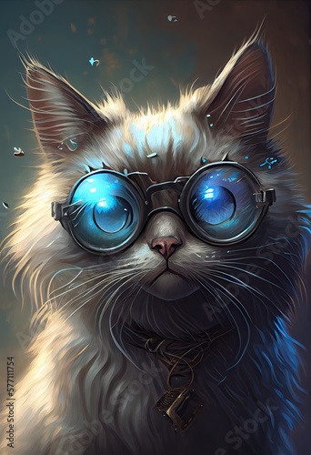 Feline Fantasia: Illustration of Cat with Goggles Over Its Eyes. Generative AI © AIGen