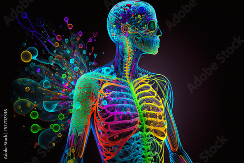 An illustration of human body with colorful organs. Generative AI. photo