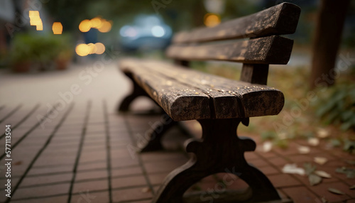 Wallpaper Mural wooden park benches in the park, aesthetic empty wood bench. empty seat summer day park. nobody on a wooden bench. bench park green and yellow grass background. empty park seat bokeh Torontodigital.ca