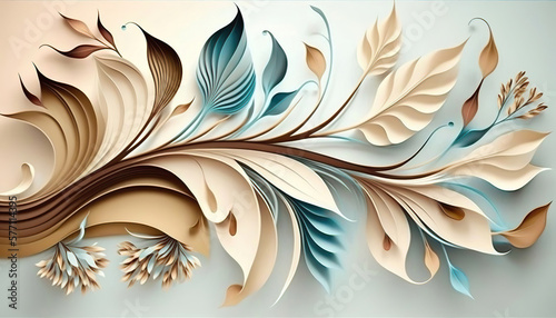 wallpaper design, floral background with flowers, light blue and warm earth colors, generative ai